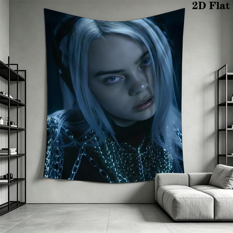 Billie Eilish Wall Tapestry Aesthetic Wall Hanging Printed Fabric Blanket Decorative Tapestries for Bedroom Living Room Home Decor