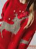 New Autumn/winter Christmas Sweater Women's Ribbon Gold Thread Jacquard Deer Round Neck Thick Knit Pullover