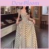 French Polka Dot Dress For Summer Vacation With High Waist And Vneck For Women