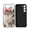 Animal Head Wearing Flowers For Samsung Galaxy S23 S24 S25 Ultra S22 Plus S21 Black Soft Case Waterproof Soft Case