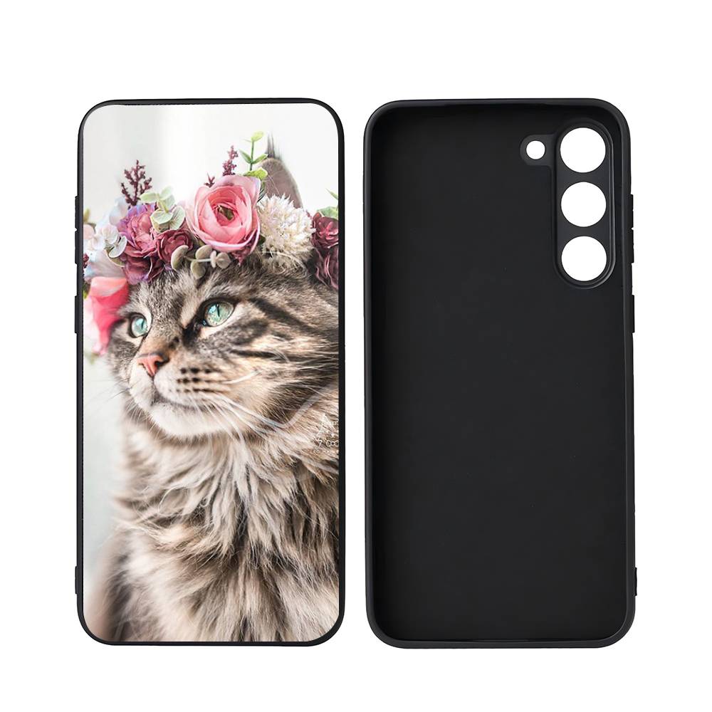 Animal Head Wearing Flowers For Samsung Galaxy S23 S24 S25 Ultra S22 Plus S21 Black Soft Case Waterproof Soft Case