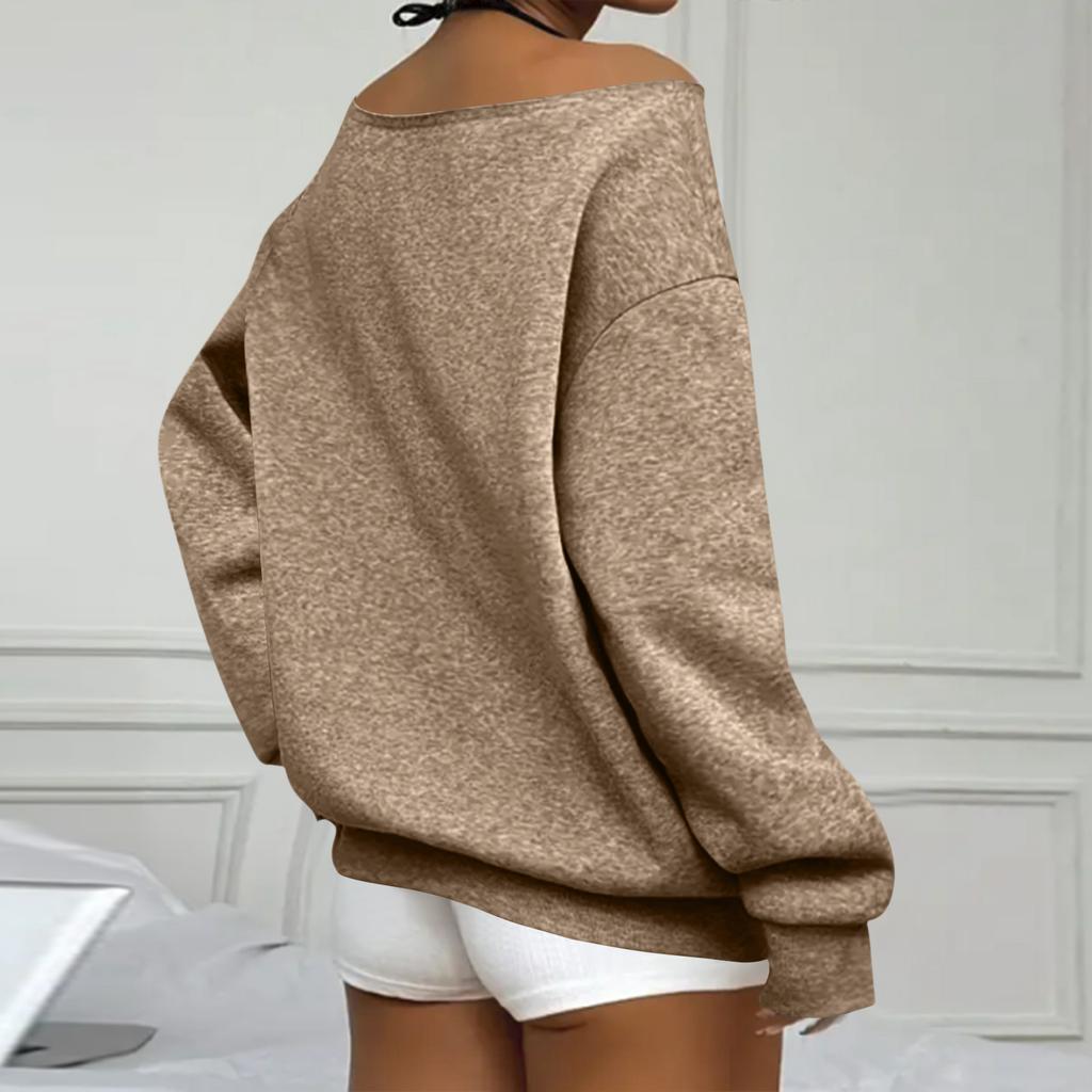 Dam Casual Mode Färg Off-shoulder Långärmad Lös Tröja Med Fickor