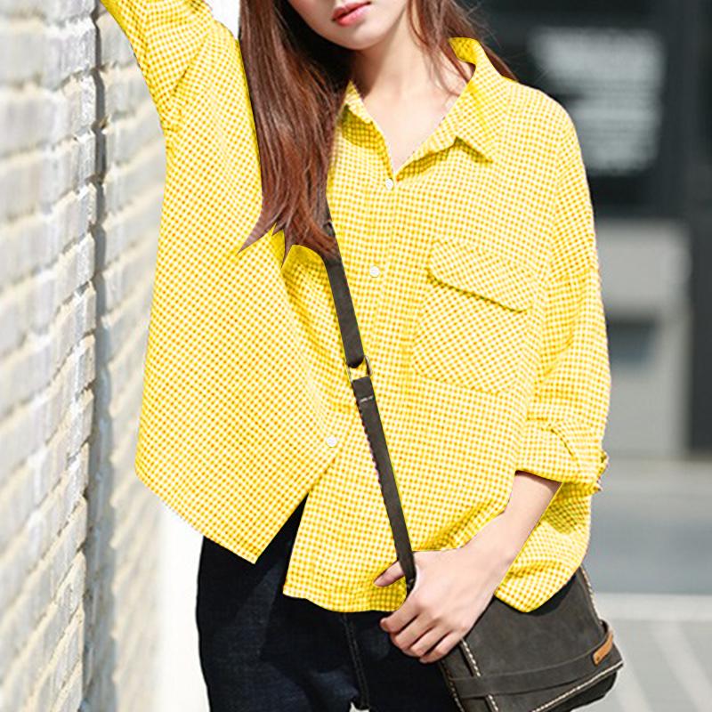 

ZANZEA Женская повседневная блузка свободного кроя с отложным воротником и клетчатым принтом M