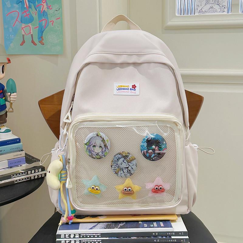 

Minimalist Nylon Student Backpack With Letter Print And Transparent Layer Design For School And Travel бежевый