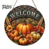 Harvest Festival Party Supplies Welcome Sign for Front Door, Rustic Wooden Hanging Pumpkin Art Entryway with Hemp Rope, Autumn Plaque Fall Porch