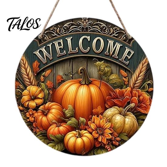 Harvest Festival Party Supplies Welcome Sign for Front Door, Rustic Wooden Hanging Pumpkin Art Entryway with Hemp Rope, Autumn Plaque Fall Porch