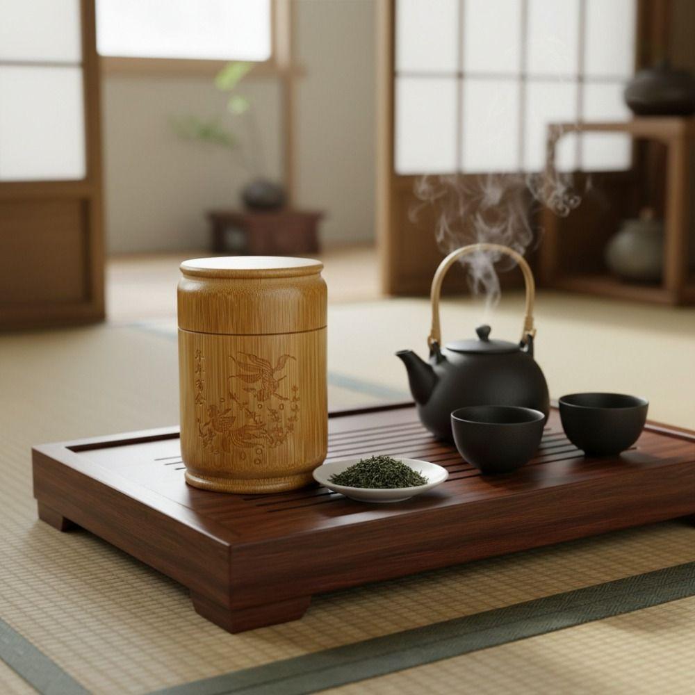 Practical Carved Bamboo Tea Storage Box Sealed Lid Dustproof Tea Canister Moisture-proof Handmade Spice Jar Craft