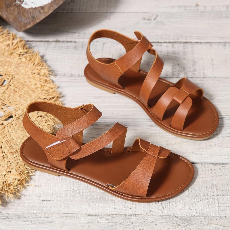 Fashion Summer New Sandals Women Fashion Round Head Open Toe Breathable Color Word with Soft Soles Anti-slip Wear-resistant Flat Shoes
