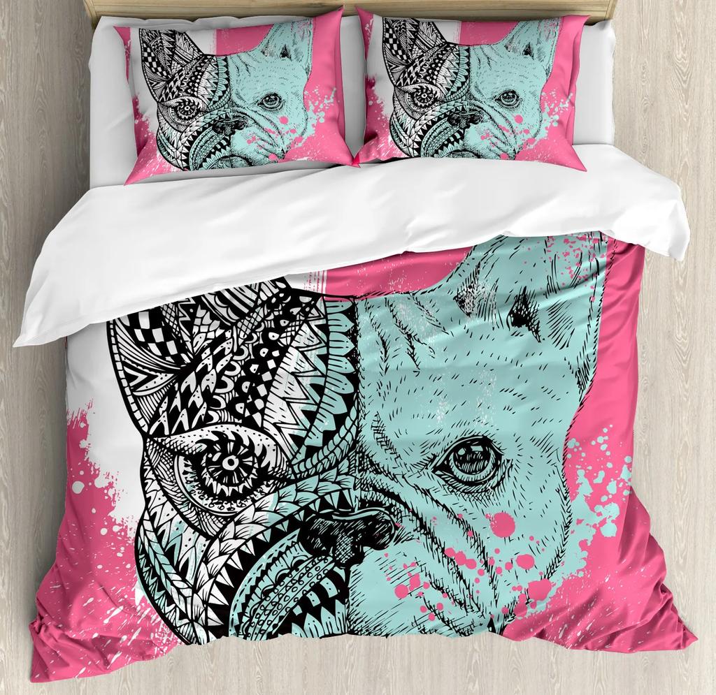 Watercolor Dog Bedding Set Cute Happy Colorful Puppy Duvet Cover Cartoon Bedding Decoration Queen for Women Children Girls Gift