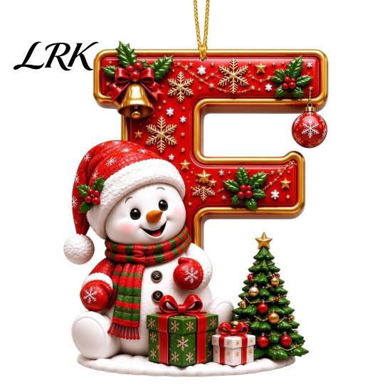 Decorative Gift Tags Cute Snowman Letter Christmas Ornament, 2D Flat Personalized A-Z Alphabet Tree Ornaments Acrylic Hanging Pendant for Xmas