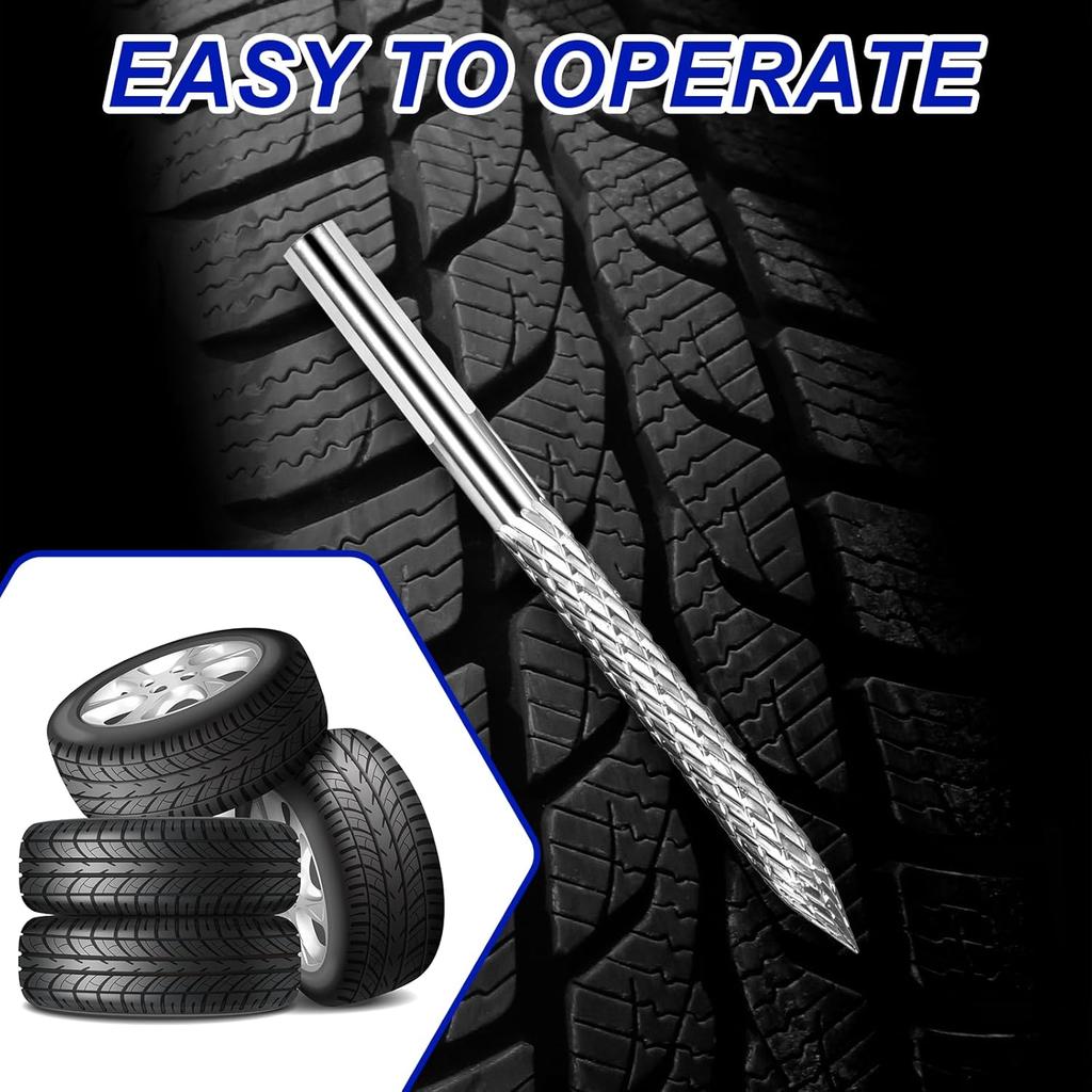 Tire Reamer Drill Bit, 3Pcs/Set Multi Sizes Flat Tire Repair Tools Carbide Burr Drill Bit Carbon Steel Tire Patches Plug Cutters Tire Plug Repair Kit
