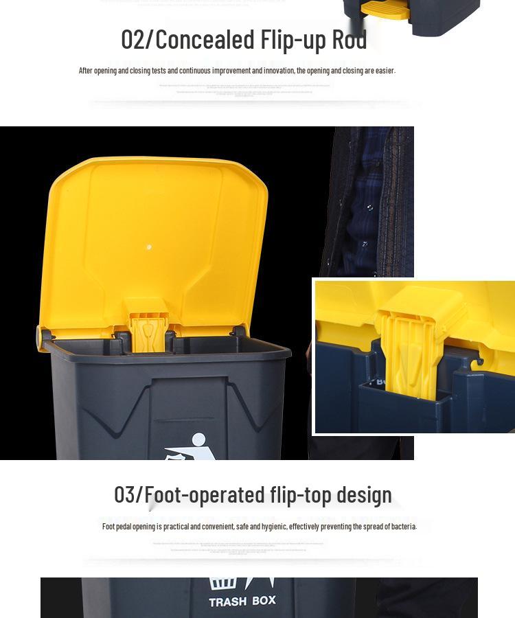 Large Outdoor Commercial Plastic Pedal Trash Can with Lid for Kitchen and Home