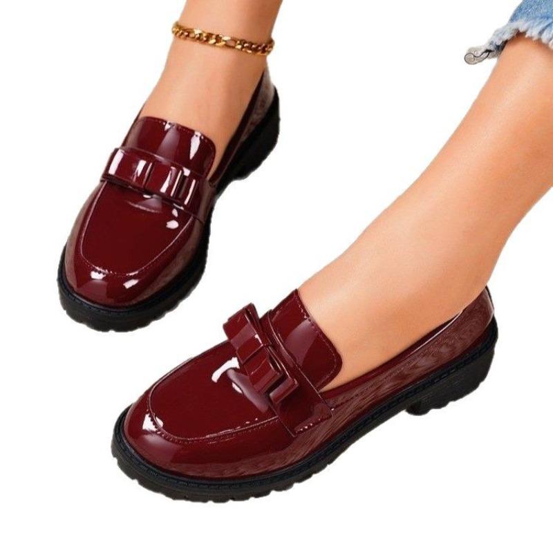 Women's Patent Leather Tassel Loafers, Mid Heel Retro Slip-On Shoes, Plus Size Casual Fashion Flats