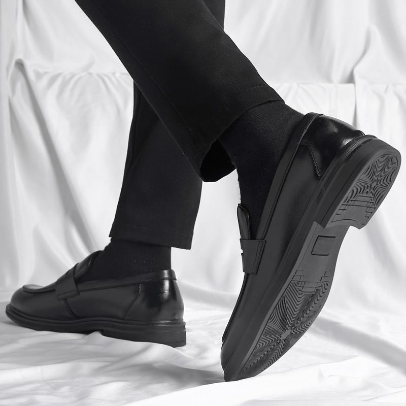 Fashion Black British Style Shoes Luxury Brand Loafers Men Leather Thick-soled Cowhide Business Shoes Designer Men's Shoes High Quality