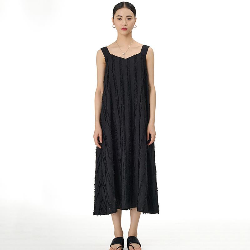 

XITAO платье на бретельках без рукавов с v-образным вырезом, свободное повседневное женское уличное платье DMJ1812 One Size чёрный