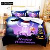 Růžová roztomilá halloweenská ložní souprava s dýněmi Jack-o'-lantern, duchy, čarodějnickými klobouky, lebkami, povlak na přikrývku zapaluje ducha sezóny