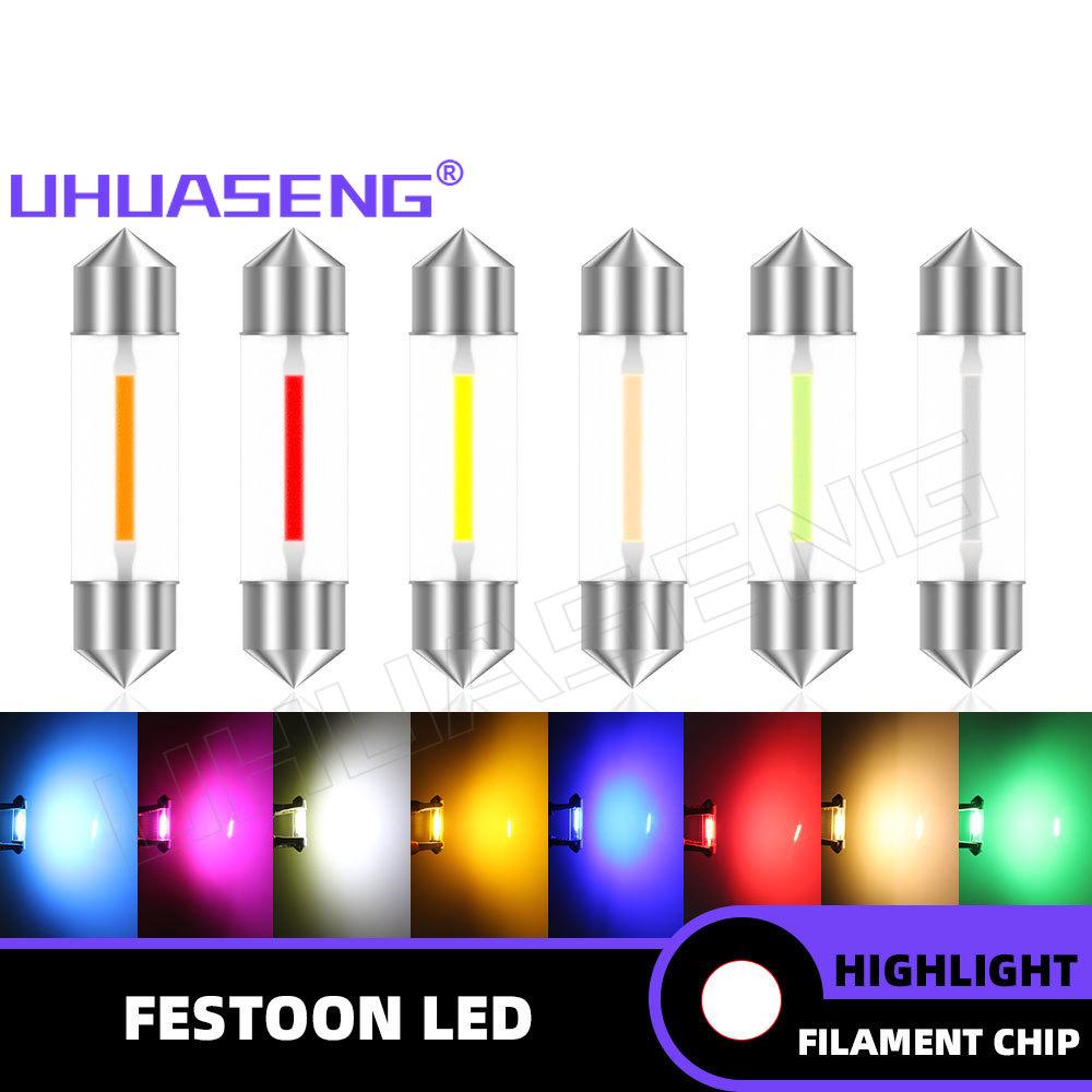 UHUASENG 6V 12V 24V C5W Led C10W Bulb Lamp 31mm 36mm 39mm 41mm 28mm Interior Blue Pink Red Warm White Truck Car Dome Light License Plate Lights 2