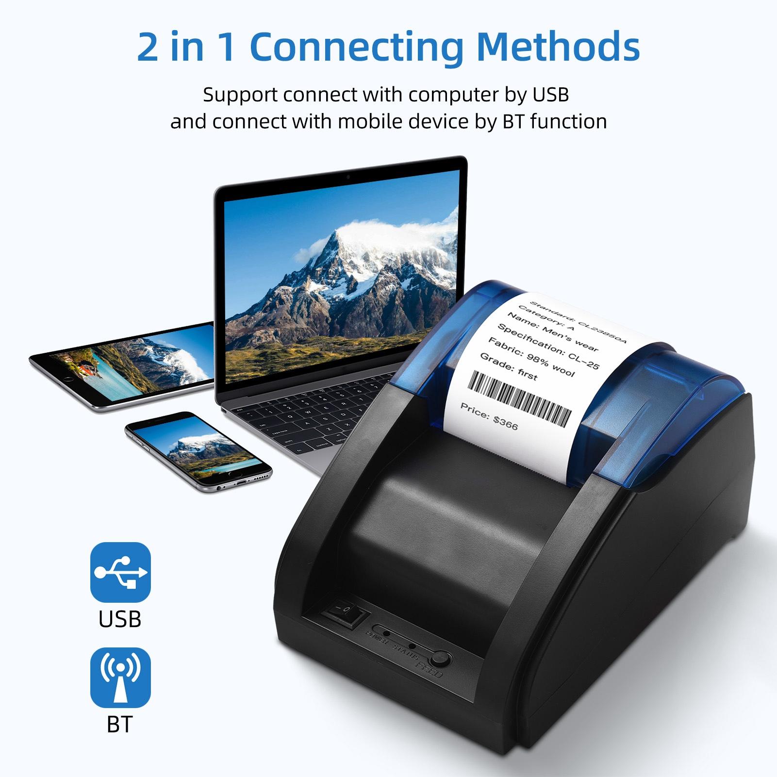 

58mm Desktop Receipt Printer POS Printer Direct Thermal Printing Compatible with Android/iOS/Windows Support ESC/POS for Shippin