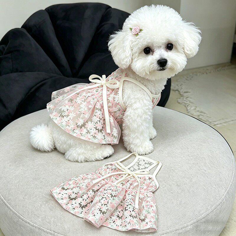 Cute Pet Floral Suspender Skirt Summer Lace Dog Princess Dress Small Puppy Clothes