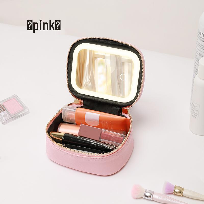 LED Mini Makeup Bag with Rechargeable Mirror - Portable Travel Cosmetics Organizer