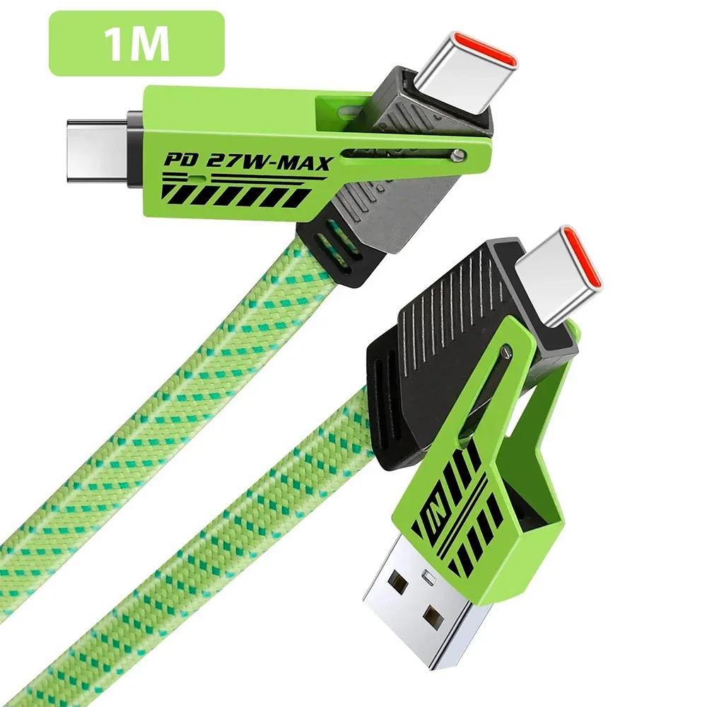 USB Type C Multi Port Quick Charge Wire Line PD 65W/27W 4 in 1 Mecha Fast Charging Data Cable Cord for iPhone 16 Samsung Xiaomi