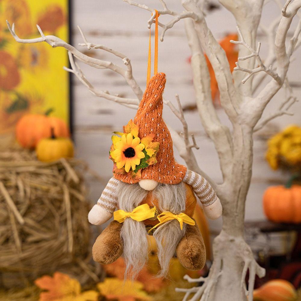 Straw Hat Harvest Gnome Doll Maple Leaf Design Thanksgiving Decor Gnome Ornament Harvest Season
