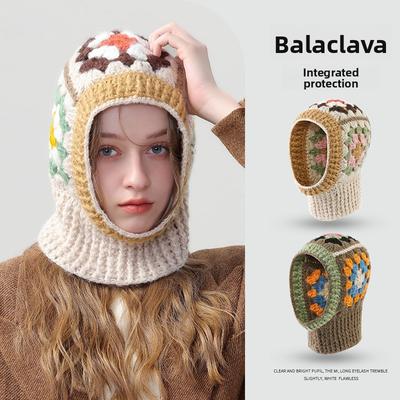 1pc Winter Elegant Knitted Balaclava Hat Windproof Warm Personality Multi-functional Hooded Scarf Balaclava Beanie Hat for Women