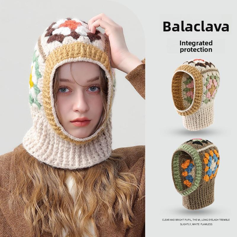 1pc Winter Elegant Knitted Balaclava Hat Windproof Warm Personality Multi-functional Hooded Scarf Balaclava Beanie Hat for Women