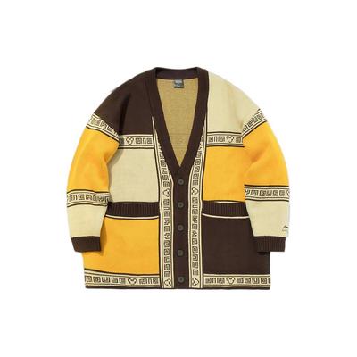 Unisex 2020 Disney Mickey Mouse Co-branded Color-Block Loose Knit Cardigan Brown/Yellow/Beige AMBQ022-2
