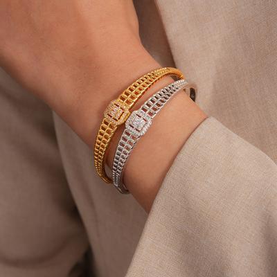 18K Real Gold Electroplated Zircon Hollow Square Buckle Bracelet Simple Geometric High-end Jewelry