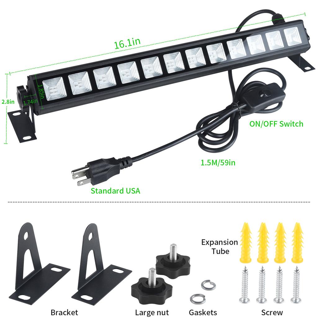 36W 12LEDs UV LED Black Light Wall Washer UV Light Bar Wash Light Stage Lights for Wedding Birthday Party Stage Lighting
