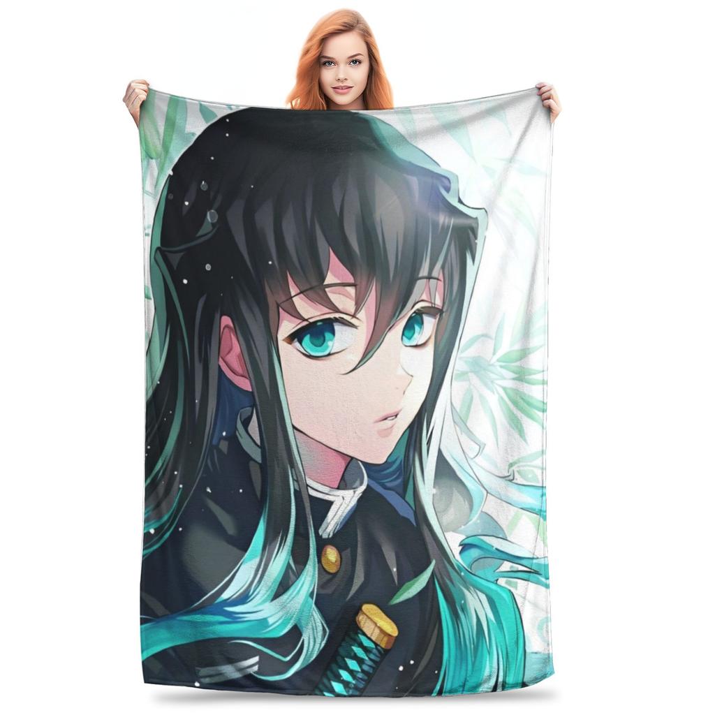 Muichiro Tokito Blankets Coral Fleece Plush Anime Demon Slayer Warm Throw Blankets for Airplane Travel Bedroom Quilt