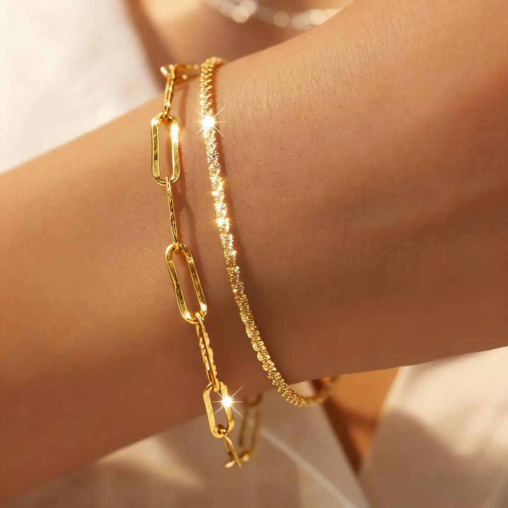 2/6PCS 925 Silver Link Chain Bracelet for Women Girls Luxury Sparkling Crystal Minimalist Daily Wear Jewelry Gift