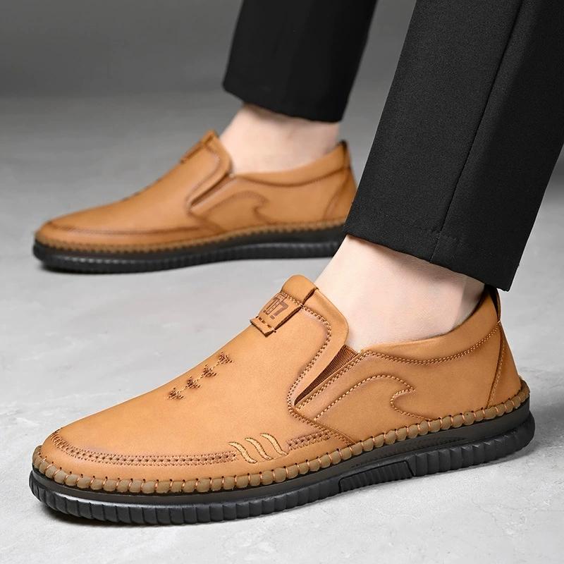 Fashion Leather Men Casual Shoes Handmade Lightweight Mens Loafers Breathable Comfortable Walking Shoes Slip-on Driving Shoes