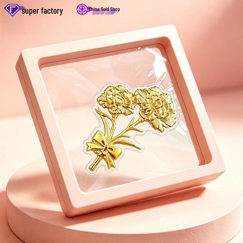 Golden Carnation Gold Leaf Ornament with Mom I Love You Coin - Perfect Mother s Day Gift