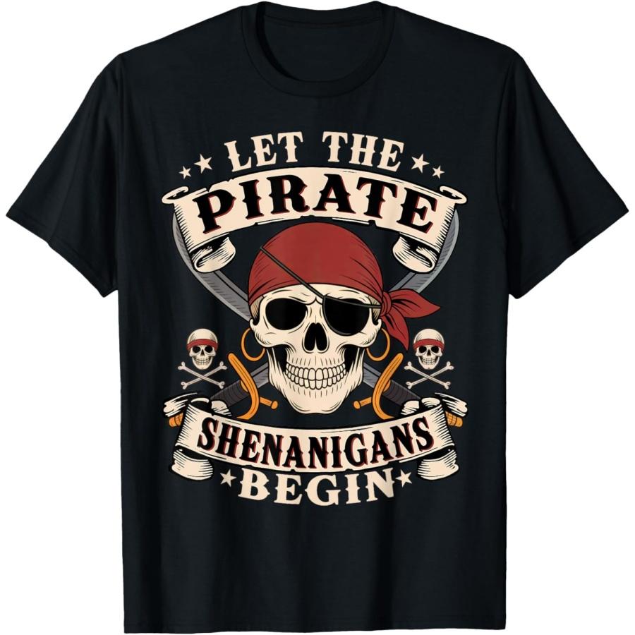 Let The Pirate Shenanigans Begin Skull Pirate Halloween Boys T-Shirt S