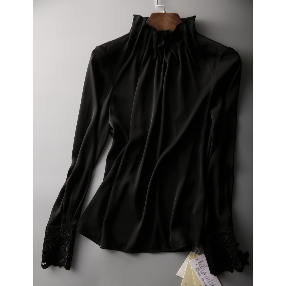 Spring Long Sleeve Shirt Elegant Style Elastic Ear Collar Loose French Shirt Top for Women