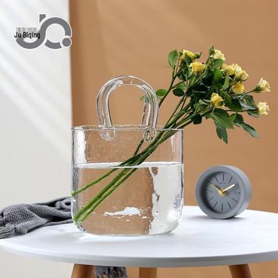 Nordic Glass Vase: Stylish Hydroponic Handbag for Fresh Flowers & Fish, Transparent Blue Fishbowl Design
