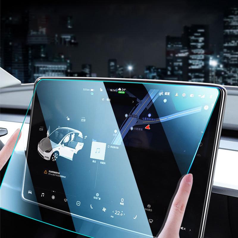 Für Tesla Model Y 3 Mittelschutzfolie Gehärtetes Glas Blu-ray HD Anti-Fingerabdruck Schutzfolie Autoinnenzubehör