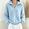 Womens Faux Mink Fur Collar Zip Pullover Sweater Loose Casual Knit Top 2026 Fall