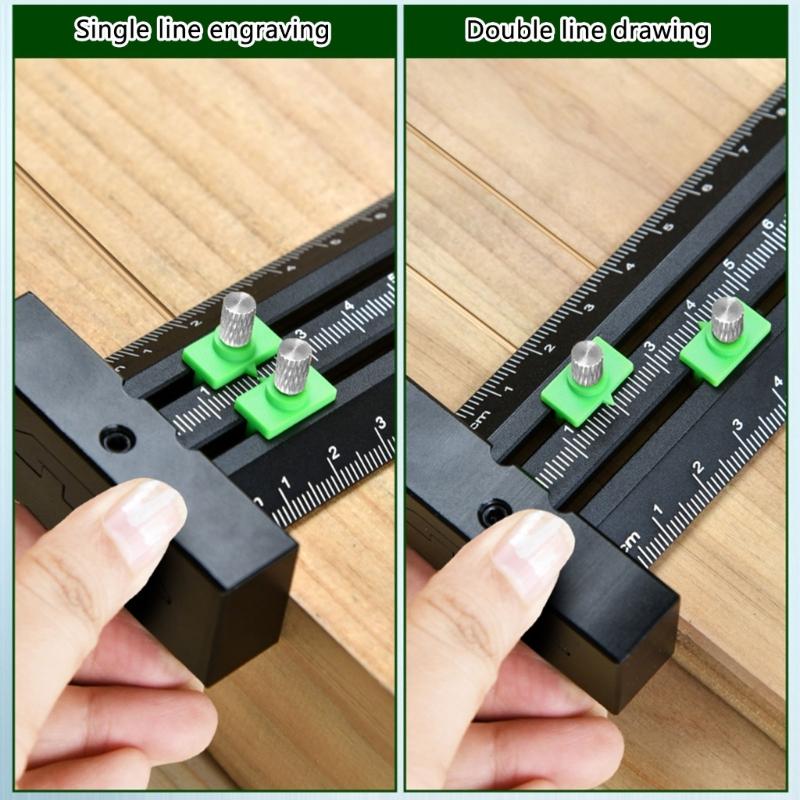 Metric/Inch Aluminum Limit Ruler Double Line Marking Ruler Multifunction Scribing Marking Ruler Measurement Tool