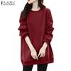 ZANZEA Women Casual Crew Neck Long Sleeve Loose Pullover Sweatshirt