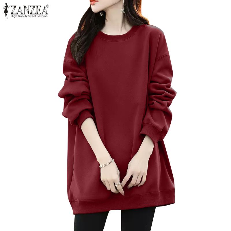 ZANZEA Women Casual Crew Neck Long Sleeve Loose Pullover Sweatshirt