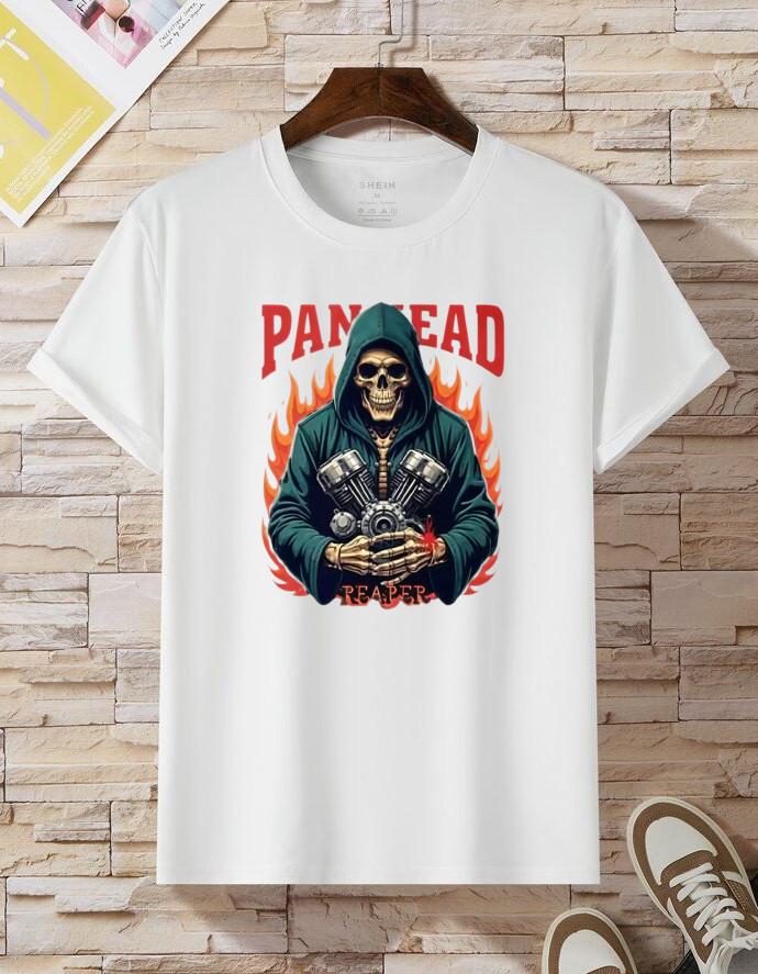 

Motorcycle Skull T-shirt Panhead Reaper with Flames Casual Unisex 5XL різнокольоровий