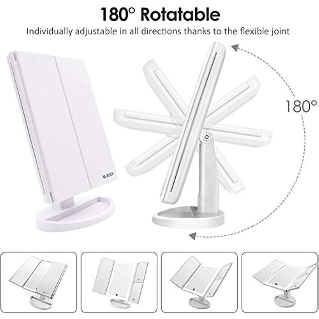 Make-up-Spiegel, Kosmetikspiegel, 36 LED dimmbar, drei Spiegelvergrößerungen 1x, 2x, 3x, 180 ° einstellbare Drehung, doppelte Stromversorgung, Kosmetikspiegel