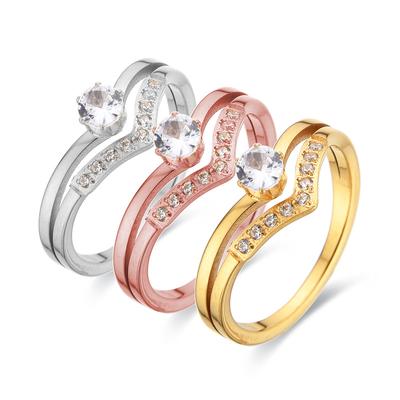 Verkauf Stil Doppel Herzen Kristall Hohe Qualität Edelstahl Hochzeit Ring Exquisite Kristall Titan Stahl Schmuck