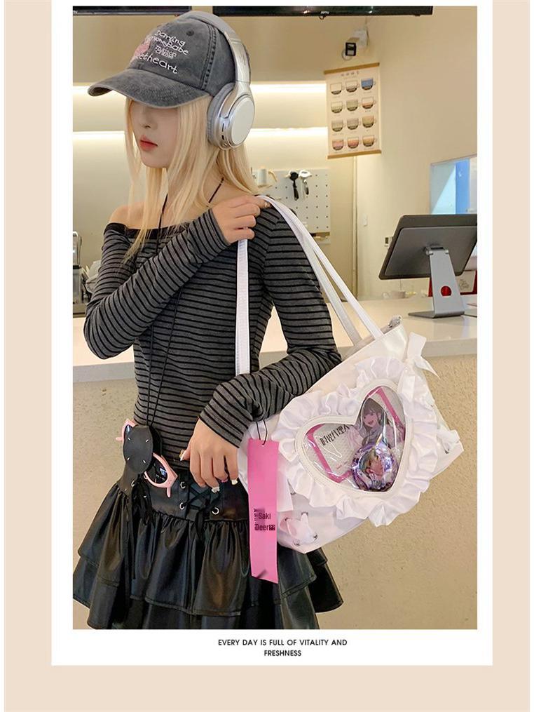 Sac Ita Cœur en Dentelle Anime Doux & Cool Épicé pour Femmes - Petit Sac Bandoulière/Épaule/Aisselle