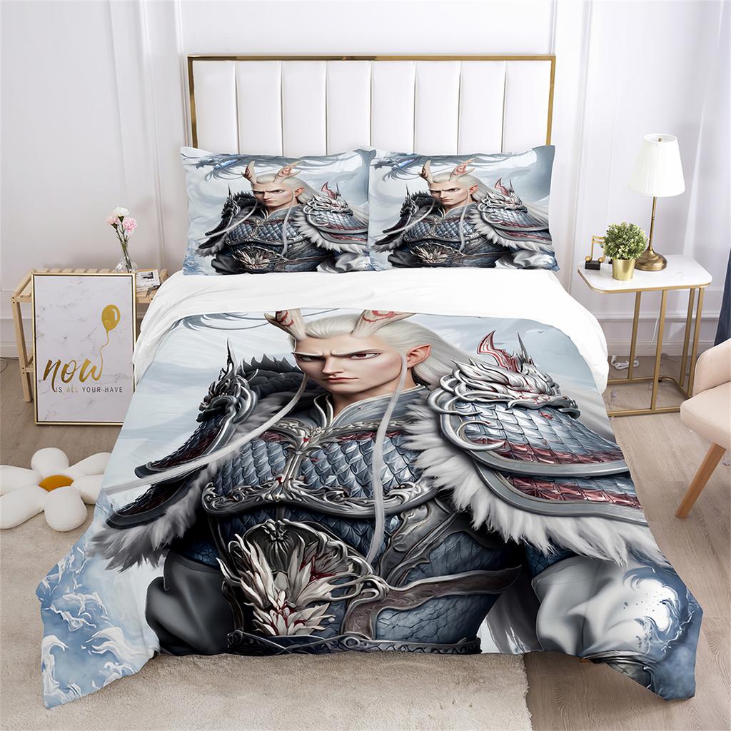 3D printed high-end Nezha style trendy down comforter bedding set, children's adult bedding set, zipper pillowcase bed set, doub