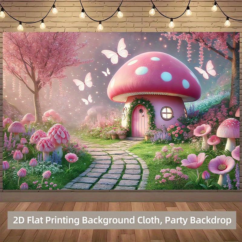 Fantasy Märchenwald Fee Pilzhaus Hintergrund Mädchen Geburtstagsparty Dekoration Zimmerposter Nachttischsofa Hintergrund Requisiten
