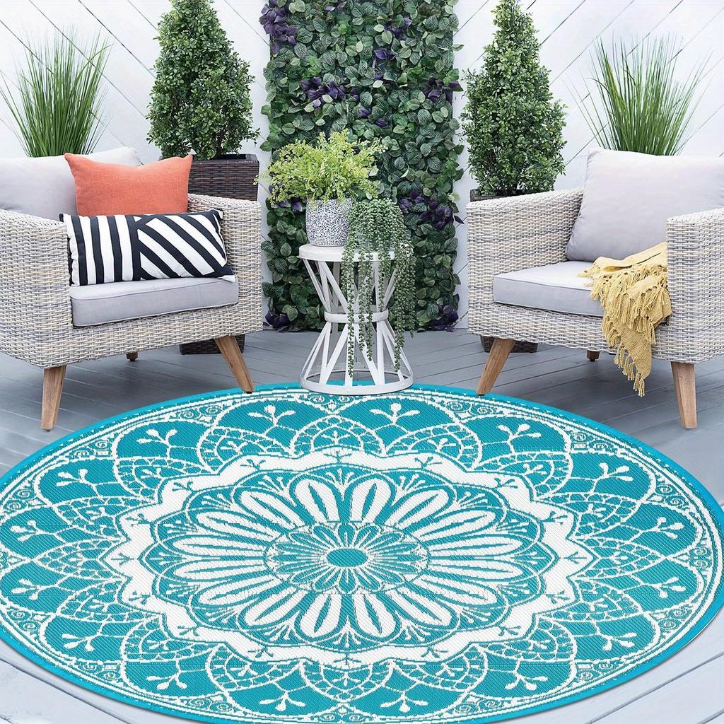 Festive Antique Boho Motif Circular Rug Decorative Non Slip Door Mat Versatile Accent For Gym Dance Studio Lounge Room
